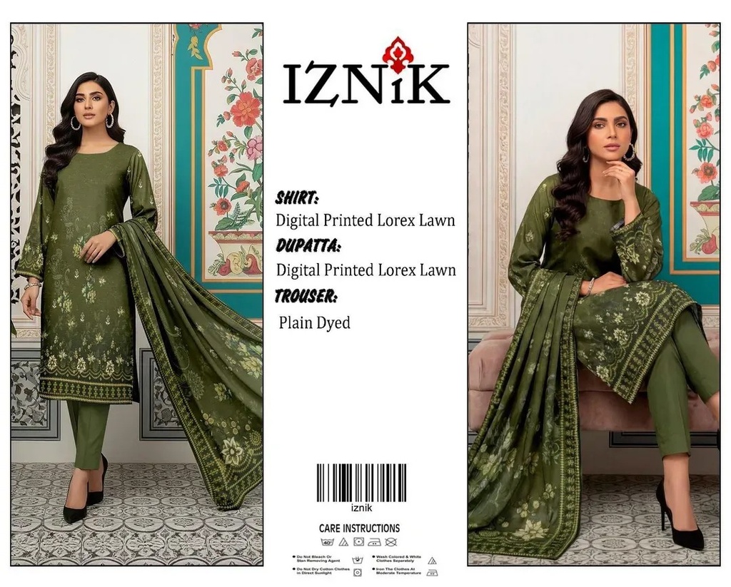 Iz Nik Blue Digital Print Lawn 3Pcs Set