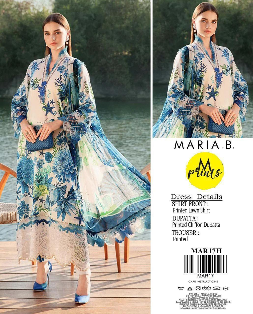 [MZ27900001792ERDS] Printed Lawn 3-Piece Suit Blue Floral for Women